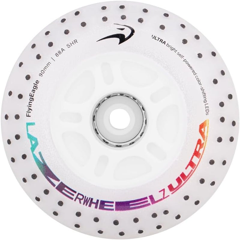 LazerWheelz Ultra - Light Up Inline Skate Wheels Indoor/Outdoor, 90mm 6 Pack of Color-Shift + Spark 88A Hardness LED Lights for Roller Skate Wheels Replacement, Adult Inline Accessories